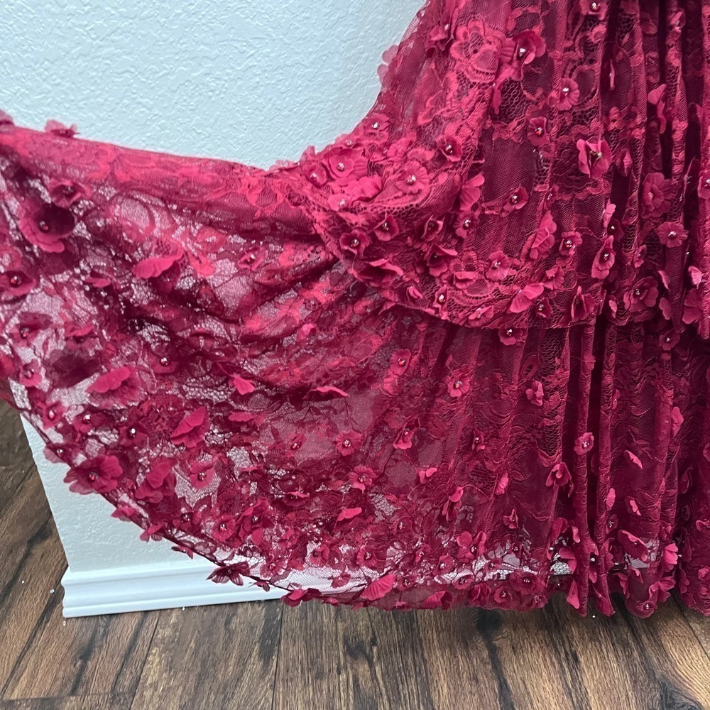 NEW $698 MAC DUGGAL 67710 BURGUNDY FLORAL RUFFLED TIERED SLEEVELESS GOWN Sz 10 - Picture 8 of 16